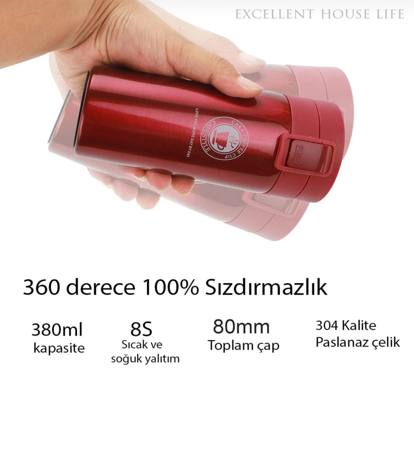 🔥 Çelik Termos Mug – 380 ml | 24 Saat Sıcak & 24 Saat Soğuk Tutma Özellikli ☕️❄️