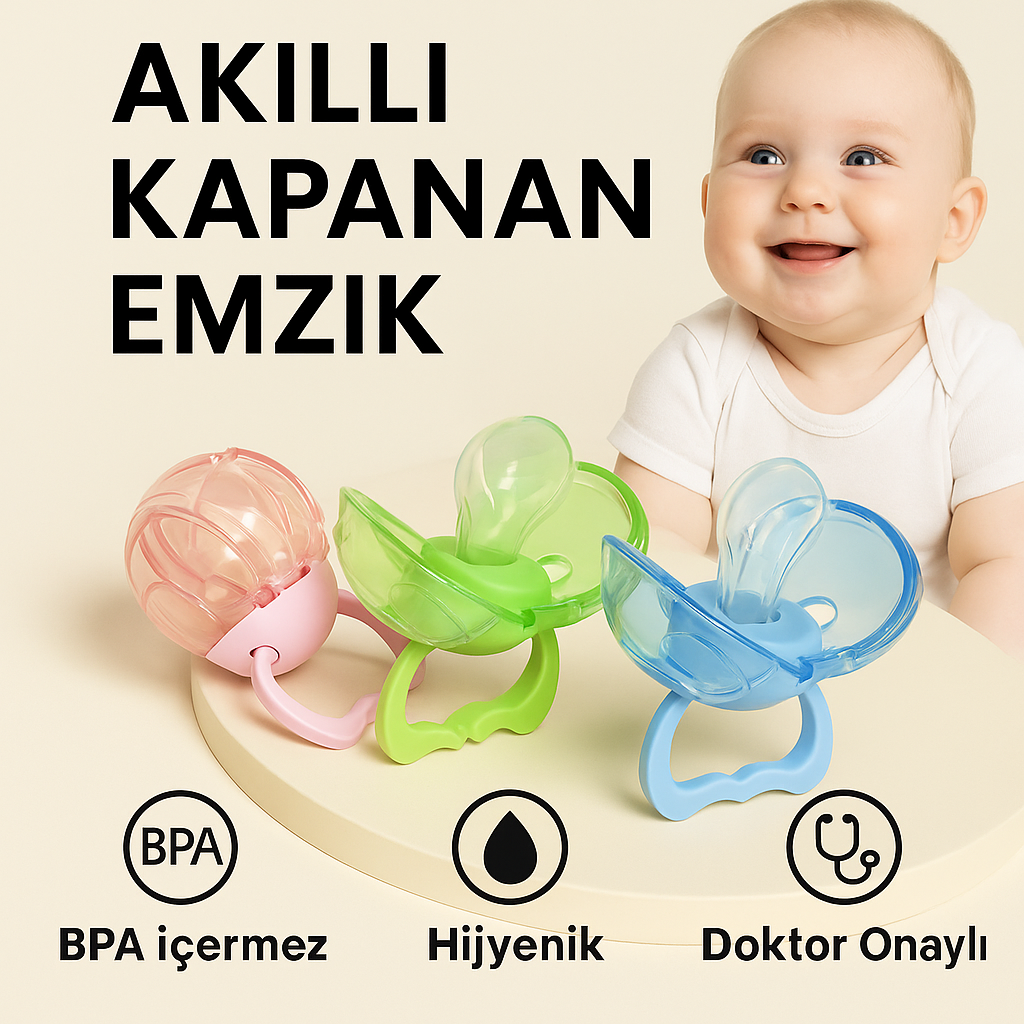 “Akıllı Kapanan Bebek Emziği | Hijyenik, BPA İçermez, Toz Tutmaz”